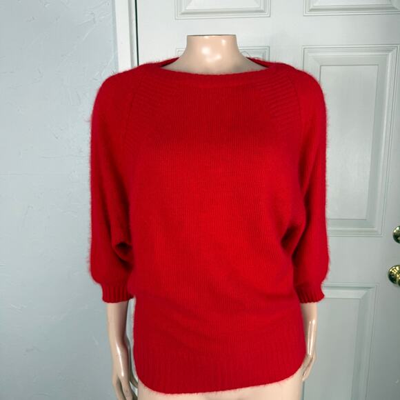 Vintage 80s 90s I.B. Diffusion Women's sweater M Angora Rabbit 3/4 Sleeve M3-19 - Picture 1 of 5